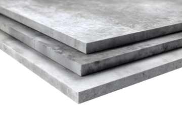 Stack of concrete tiles with matte surface and subtle texture, isolated on transparent background