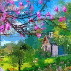 Various oil paintings, flowers, forests, streams, landscapes, birds, mountains, lakes, plum blossoms, cottages, chrysanthemums, roses, peonies, lotus leaves, lotus flowers, tulips