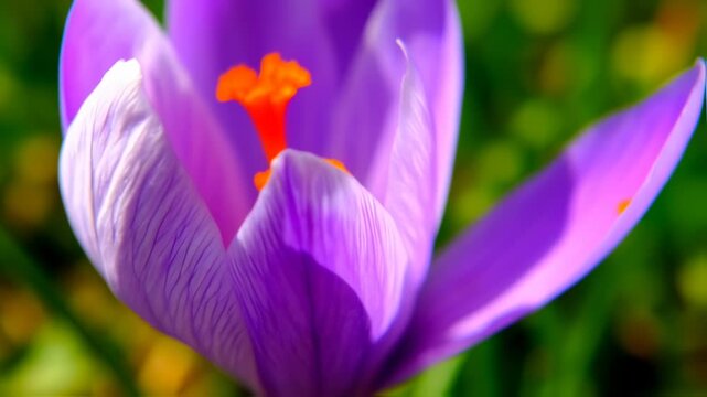 Close-up view of vibrant purple crocus flowers blooming in early springtime