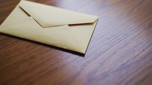 Elegant brown envelope sitting on a wood surface waiting to be delivered