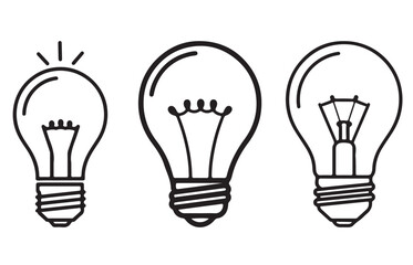 Three incandescent light bulbs in vector icon set