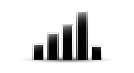 Modern Black Bar Chart Graph or Signal Strength Indicator with Textured Surface and Outline on a Clean White Background for Data Visualization and Business Analytics