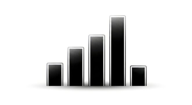 Modern Black Bar Chart Graph or Signal Strength Indicator with Textured Surface and Outline on a Clean White Background for Data Visualization and Business Analytics
