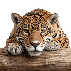 Obraz premium Resting jaguar on log png big cat png wildlife png predator png feline png spots png jungle png rest png nature png animal png transparent background image