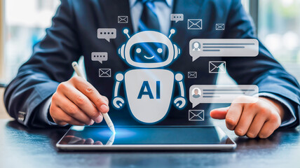 Person uses stylus on tablet with AI chatbot interface