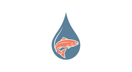 Fish in Water Drop - Clean Water Symbol with Aquatic Life.