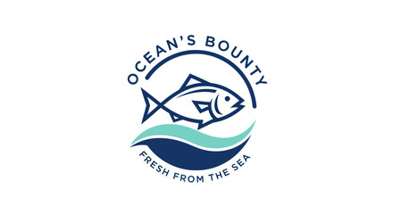 Oceans Bounty Logo Featuring Fish and Waves with Fresh From The Sea Text.