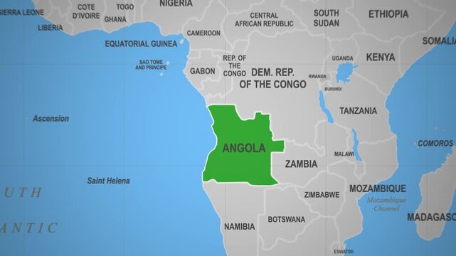 Angola highlighted on a world map view
