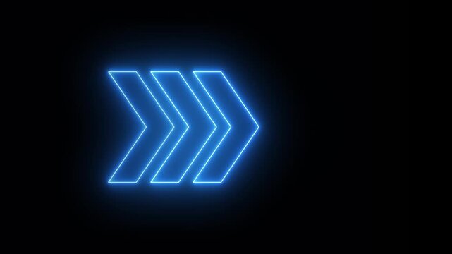 Animated neon right arrow. Right arrow isolate motion. direction arrow icon. arrow pointing right 4k video.	
