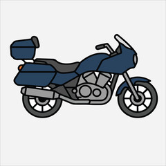Fototapeta premium Illustration of a blue motorcycle with side and top storage compartments on a white background.
