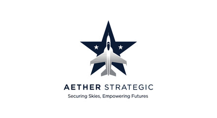 Aether Strategic logo with fighter jet and star representing defense and security.