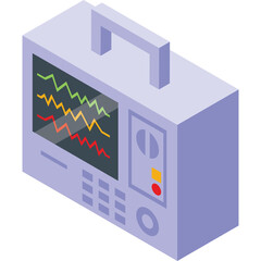 Isometric View Of A Medical Monitor With Heartbeat Waveforms Displayed In Green Orange And Red Colors On A Transparent Background