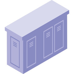 Isometric view of a light purple row of three lockers with white outlines and slatted doors set against a white background clean design element for storage and organization concepts