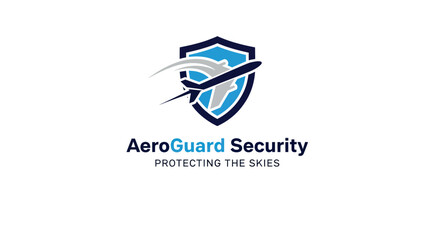AeroGuard Security logo with airplane and shield symbolizing protection in aviation.
