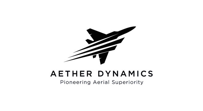 Aether Dynamics logo featuring a stylized fighter jet silhouette with speed lines.