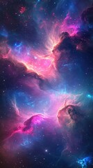 Abstract nebula clouds swirling with vibrant colors in space
