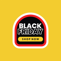 Vector label design for Black Friday sale promotion with bold typography isolated on yellow background, perfect for marketing materials, e-commerce, and advertising banners.