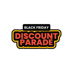 Vector label design for Black Friday sale promotion with black-yellow-orange colour scheme perfect for marketing materials, e-commerce, and advertising banners.