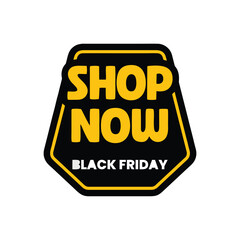 Vector label design for Black Friday sale promotion with discount tag and black-yellow colour scheme, perfect for marketing materials, e-commerce, and advertising banners.