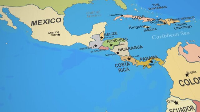 Central america map shows countries
