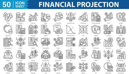 Financial Projection line Icon Set Collection Concept With Icon Of pricing, cashflow, profit loss, margin, profit margin, and more. Eps 10