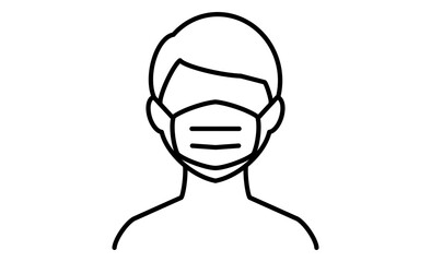 マスクを着用した人物線画アイコン