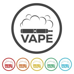 Vape pen equipment for smoking icon. Set icons in color circle buttons