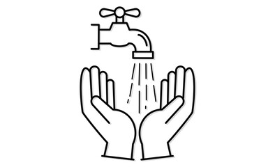 蛇口から出る水を使って手洗いをする線画イラスト素材