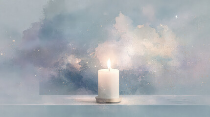 Serene First Candle of Advent with Frosted Atmosphere.
