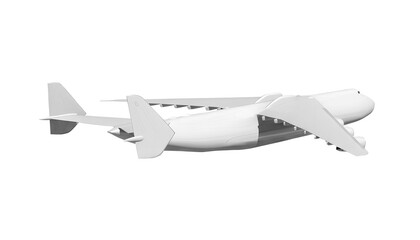 White airplane Antonov An-225 Mriya side view back angle isolated on a transparent background. Modern giant cargo airplane wtih six engines. The largest cargo airplane in the world.
