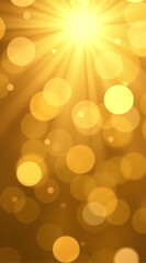 Obraz premium Golden rays burst from a radiant center, casting warm light through glowing bokeh circlesevoking celebration, magic, and inspiration.