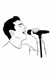 Vector silhouette of a man singing on a white background