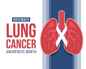 November, Lung cancer awareness month - White ribbons cross red lung on blue tab background vector design