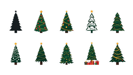 Simple Christmas Tree Icons Vector Collection Set