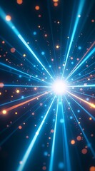 Obraz premium A radiant blue burst of light explodes from the center, sending dazzling rays and glowing particles outward against a deep cosmic backdrop evoking energy, speed, and wonder in space or digital realms