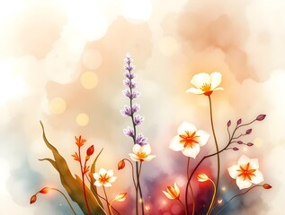 Elegant wildflowers are beautifully arranged against a soft, blurred background. The gentle hues create a sense of calm and tranquility.