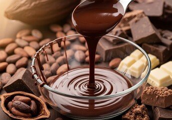 Delicious Molten Chocolate in a Glass Bowl with Assorted Chocolate Pieces