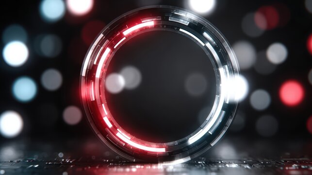 Shiny red circle on dark background glossy red circle stands out against deep black background creating striking visual element