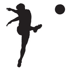 Soccer Player Silhouette Kicking Ball on White Background.