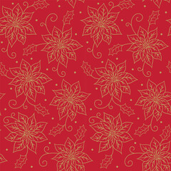 Seamless Traditional Christmas Pattern With poinsettia And Holly Leaves