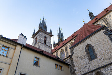 Fototapeta premium Cathedral on Astronomical Square in Prague. Prague, Czech Republic.
