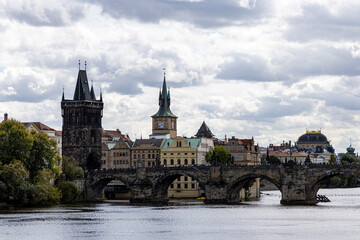Charles Bridge over the Vltava River, Prague, Czech Republic. Cityscape.
