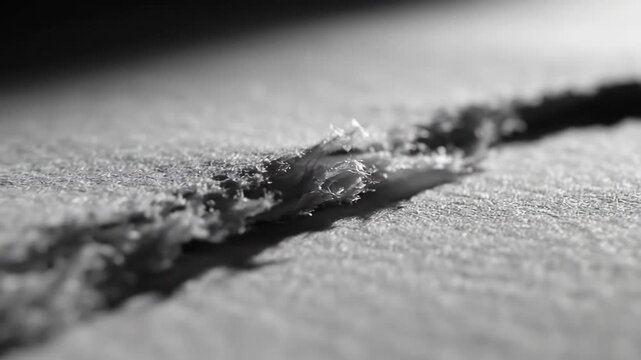 Tearing Paper Macro in Black and White - A macro shot showcases a tear in a piece of textured paper, highlighting the rough edges and fibers exposed.