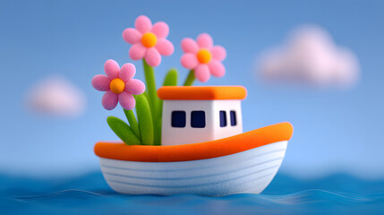 Obraz premium Summer vacation travel boat tour nature flower holiday 3D illustration