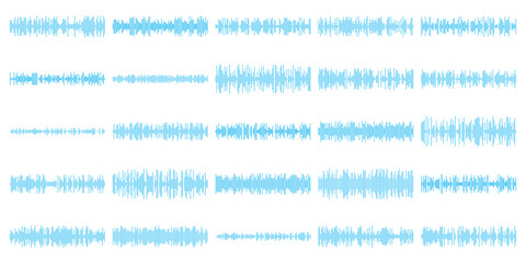 Audio wave tune print, voice message, podcast audio recording. Vector audio player soundwave visualization or voice message sound wave. Podcast audio streaming. Music, sound concept.