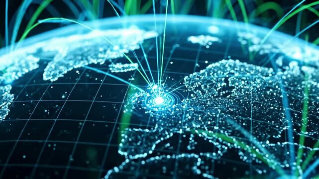 Global Network: A futuristic digital representation of the Earth, interwoven with a network of interconnected lines and data streams.