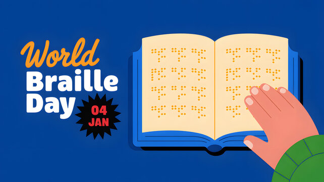 creative illustration of brail writing with tactile writing system for visually impaired community