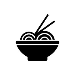 Noodle bowl ramen chopsticks asian food flat black icon
