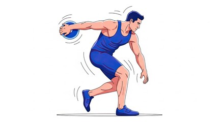 Athlete in Action - Dynamic Discus Throwing Pose in Blue Uniform.