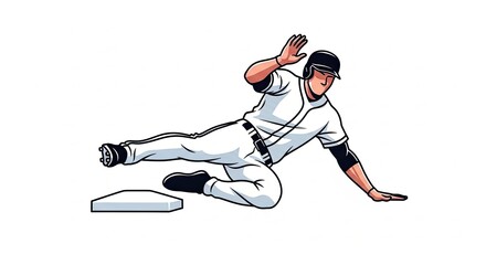 Obraz premium Baseball Player Sliding into Base, Action Shot, Sports Illustration.